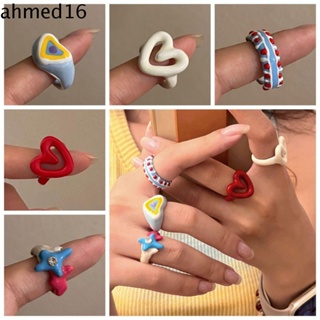 Ahmed แหวนแฟชั่น โลหะผสม รูปหัวใจ เรขาคณิต สไตล์เกาหลี สําหรับคู่รัก Y2K