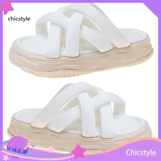 Chicstyle รองเท้าแตะยางถัก เปิดนิ้วเท้า กันลื่น สีพื้น สําหรับผู้หญิง 1 คู่