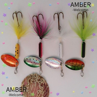 Amber เหยื่อตกปลาโลหะ พร้อมตะขอขนนก 4 สี แบบพกพา 4 ชิ้น