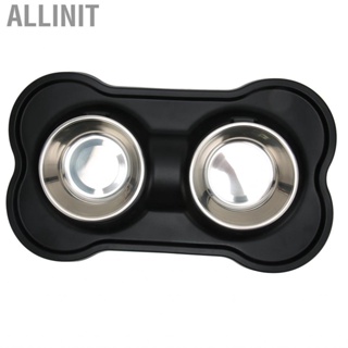 Allinit Double Dog Bowl  Slip Resistant Removable Pet Stainless Steel Raised Edge Design for Home