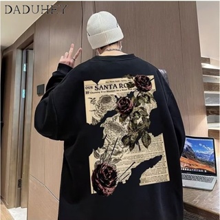 DaDuHey🔥 Mens Spring and Autumn 2023 New round Neck Loose Long Sleeve Top Korean Style Chic Trendy Fashion Joker Thin Style Printed Sweater