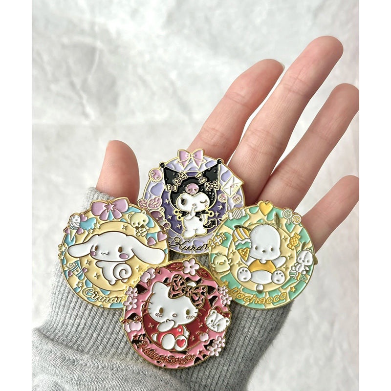 sanrio-wreath-cartoon-metal-badge-lovely-kulomi-yugui-dog-hellokitty-clothes-bag-jk-brooch