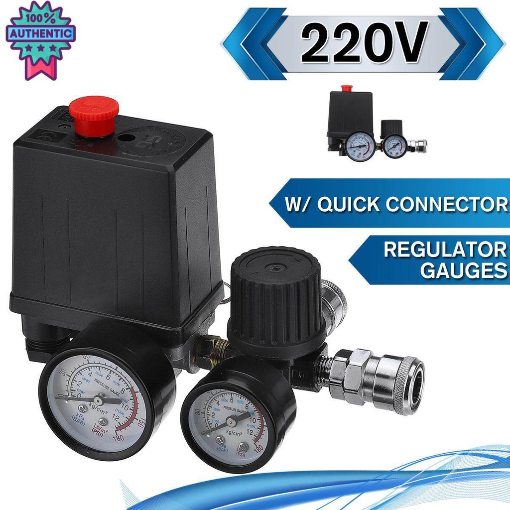 Kit Régulateur Compresseur Air Avec Manomètre Et Valve 4 Voies 0-180 PSI (1/4" NPT)