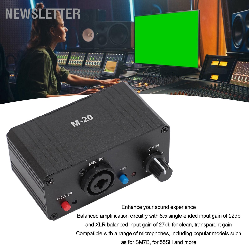 Newsletter ไมโครโฟน Preamp High Gain 48V Phantom Power XLR เอาต์พุต Mic