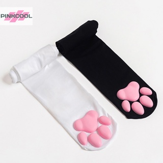 Pinkcool ถุงเท้าข้อสูง ลายอุ้งเท้าแมว 3D สําหรับผู้หญิง