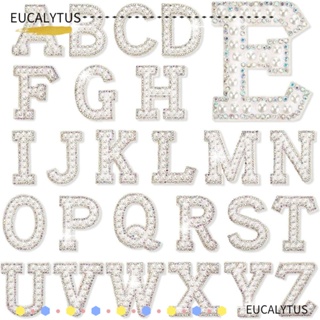 Eutus แผ่นแพทช์ตัวอักษร A-Z ประดับไข่มุก พลอยเทียม สีขาว สําหรับตกแต่งงานหัตถกรรม DIY 52 ชิ้น