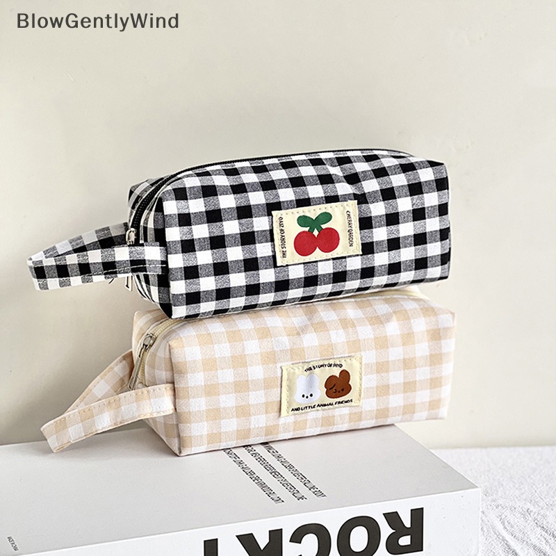 blowgentlywind-กระเป๋าดินสอ-กระเป๋าเครื่องสําอาง-ผ้าแคนวาส-ลายสก๊อตน่ารัก-bgw