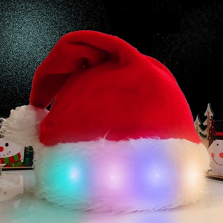 Christmas_ หมวกซานตาคลอส มีไฟ LED ประดับตุ๊กตาซานตาคลอสน่ารัก สีขาว เหมาะกับของขวัญคริสต์มาส ฤดูหนาว สําหรับเด็ก และผู้ใหญ่