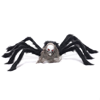 พร็อพหัวกะโหลก แมงมุม ผี ขนาดใหญ่ 75 ซม. สีดํา สําหรับตกแต่งบ้านผีสิง ฮาโลวีน