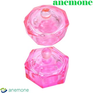 Anemone ถ้วยแก้วคริสตัลใส พร้อมฝาปิด สีชมพู สําหรับตกแต่งเล็บ