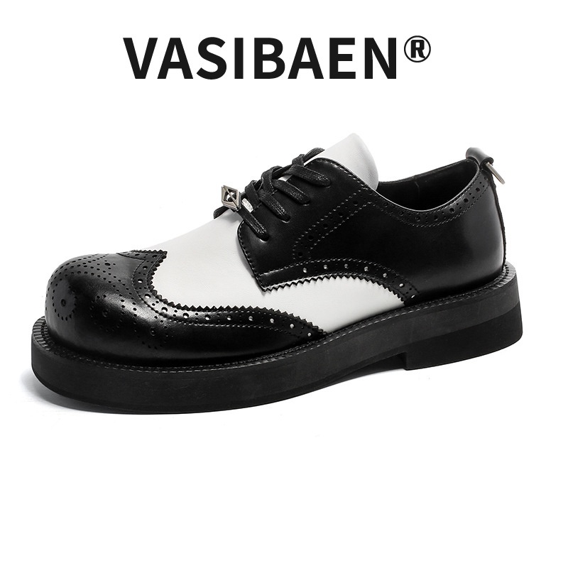 vasibaen-รองเท้าโลฟเฟอร์ลําลอง-รองเท้าหนัง-หัวโต-สีดํา-และสีขาว-สําหรับผู้ชาย