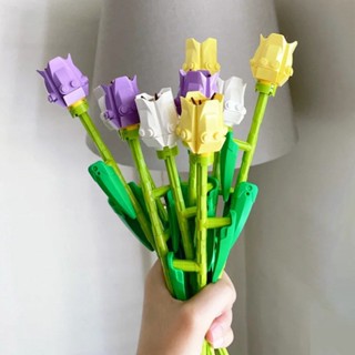Christmas_ บล็อกตัวต่อ รูปดอกกุหลาบปลอม ไม่เหนื่อยล้า กันตก ติดทนนาน สีสดใส DIY สําหรับวันวาเลนไทน์