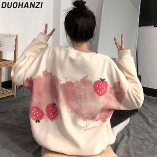 Duohanzi เสื้อกันหนาวแขนยาว คอกลม ทรงหลวม พิมพ์ลาย สีมัดย้อม สําหรับผู้หญิง