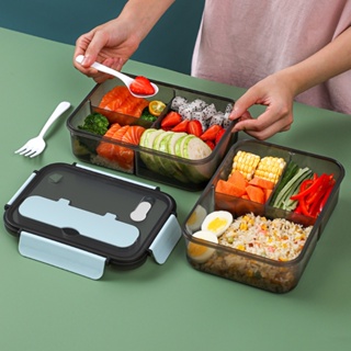 กล่องอาหารกลางวันไมโครเวฟภาชนะบรรจุอาหารพลาสติกอุ่นกล่องเบนโตะฟรีส้อมและช้อน