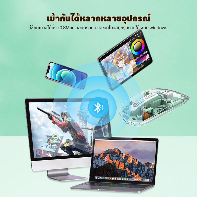 เมาส์บลูทูธไร้สายสามโหมดเงียบแสงหลากสีการปรับความไว DPI สามความเร็ว 2 ...