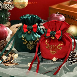 Above ถุงของขวัญ ผ้ากํามะหยี่ ลาย Merry Christmas แบบผูกเชือก สําหรับใส่ลูกอม แอปเปิ้ล งานแต่งงาน ปาร์ตี้ปีใหม่ 1 ชิ้น