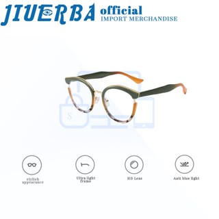 JIUERBA แว่นตา กรอบโลหะ ทรงกลม ป้องกันแสงสีฟ้า TR90 สไตล์ตะวันตก คลาสสิก เรโทร แฟชั่นสําหรับผู้ชาย และผู้หญิง