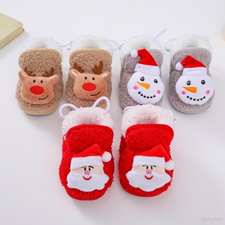 รองเท้าบูทหิมะ พื้นนิ่ม ลายซานตาคลอส กวางเอลก์ สโนว์แมน น่ารัก สําหรับเด็กวัยหัดเดิน