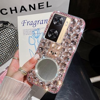 เคส Oppo A98 A78 5G A77s A58 A17 A17K A57 2022 A78 5G A96 A76 A95 A95 A74 5G A54 โทรศัพท์มือถือ ลายกระต่าย 3D ประดับพลอยเทียม แวววาว หรูหรา สําหรับ