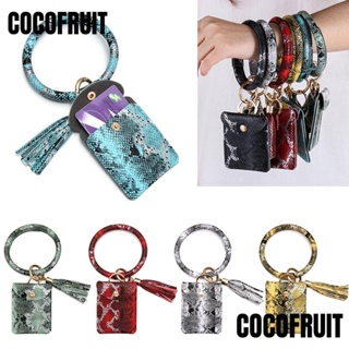 Cocofruit กระเป๋าสตางค์ กําไลข้อมือ ประดับพู่ หนังงู ใส่บัตรประจําตัวประชาชนได้ แฟชั่นสําหรับสตรี