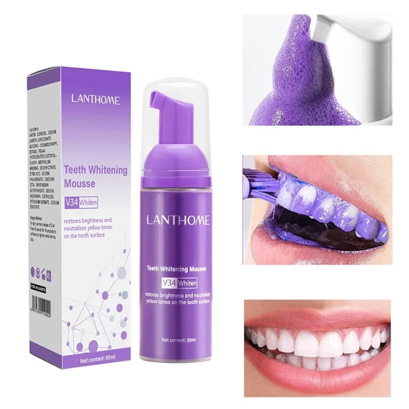 New V34 50ml Toothpaste Mousse Whitening Corrector Teeth Purple Color