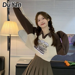 Du Yan เสื้อโปโล แขนยาว สไตล์อเมริกันย้อนยุค