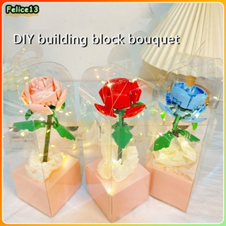 Creative DIY Rose Building Block ช่อดอกไม้ประกอบ Immortal ดอกไม้ตกแต่งเครื่องประดับของขวัญวันเกิด-FE