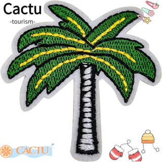 Cactu แผ่นผ้าโพลีเอสเตอร์ ปักลายต้นมะพร้าวน่ารัก สีเขียว 2.3*2. นิ้ว สําหรับรีดติดกระเป๋าเป้สะพายหลัง 15 ชิ้น