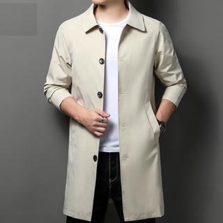 Spot medium-and long-style trench coat mens thin coat medium-style lapel jacket middle-aged windproof jacket mens business casual overcoat boys wear