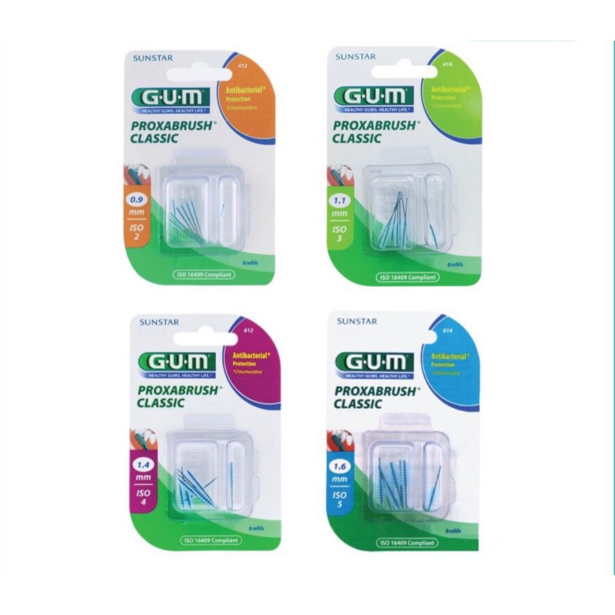 gum หัวเปลี่ยนแปรงซอกฟัน Proxabrush Classic 0.9/1.1/1.4/1.6 mm. (บรรจุ ...