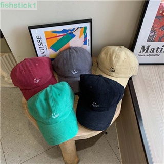 Fishstick1 หมวกเบสบอล แบบนิ่ม ปักลาย สีเขียว สไตล์ฮิปฮอป เรียบง่าย สําหรับผู้หญิง และผู้ชาย