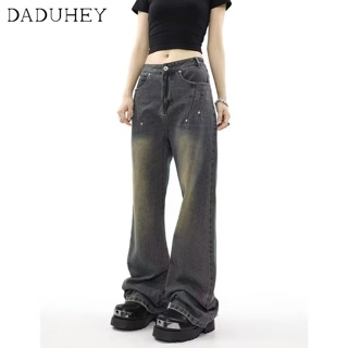 DaDuHey🎈 Womens New American-Style Washed Casual Jeans Straight Loose High Street Vibe Style Casual All-match Long Pants