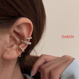 Daron ต่างหูโซ่ โลหะผสม ประดับเพชรเทียม สไตล์สตรีท