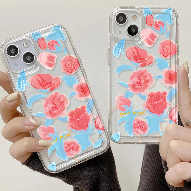 ดอกไม้สีชมพูที่จะวาง-ดอกไม้สีฟ้า-เคสไอโฟน-compatible-for-iphone-11-14-13-12-15-pro-max-7-8-se-xr-11pro-14-15-plus-x-xs
