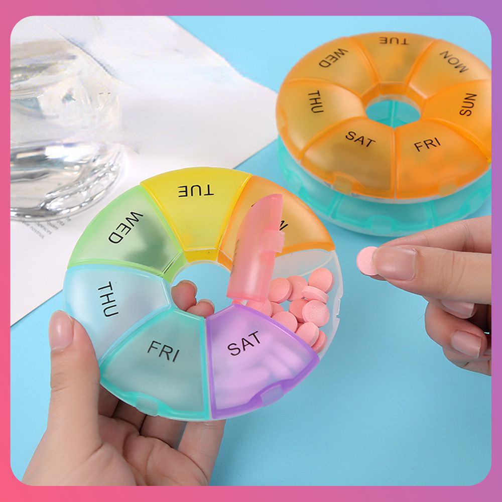creative-colorful-round-pill-เคส-7-days-weekly-tablet-candy-box-high-quality-pp-portable-storage-tablet-holder-travel-organizer-pill-container-cod