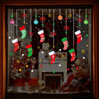 Christmas_ สติกเกอร์ ลายซานต้าคลอส สโนว์แมน ต้นคริสต์มาส DIY สําหรับติดตกแต่งผนัง กระจก หน้าต่าง