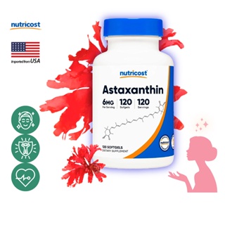 นูทรีคอสท์ แอสต้าแซนทีน 6 mg x 120 เม็ด สาหร่ายแดง แอสตาแซนธิน Nutricost Astaxanthin / กินร่วมกับ ไบโอติน บิลเบอร์รี่...