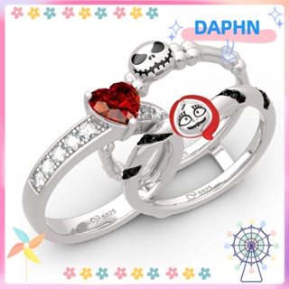 Daphs ชุดแหวนคอสเพลย์ รูปกะโหลก หัวใจ ประดับเพทาย คริสตัลอัลลอย เครื่องประดับ สําหรับผู้หญิง