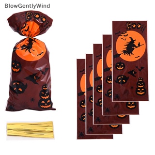 Blowgentlywind ถุงพลาสติกใส่ขนมขบเคี้ยว ลายผีฮาโลวีน ขนาด 12.5×27.5 ซม. 50 ชิ้น