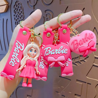 พวงกุญแจ จี้ตุ๊กตาบาร์บี้น่ารัก รูปหัวใจ สีชมพู สําหรับห้อยกระเป๋าเป้สะพายหลัง รถยนต์