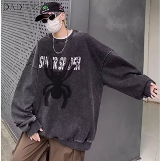 DaDuHey🔥 Spring and Autumn Loose Personalized Printing  Long Sleeve Top 2023 New Mens Ins Hong Kong Style Retro Fashion Brand All-Matching Washed round Neck Sweater