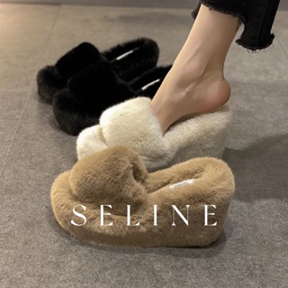 SELINE รองเท้าแตะผู้หญิง รองเท้าใส่ในบ้าน สไตล์หญิงสาว สบายขึ้น นุ่ม หนา เพิ่มสูง FGD2390V21 37Z230912