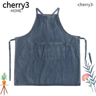 Cherry3 ผ้ากันเปื้อน แบบหนา ปรับขนาดได้ สีฟ้าคาวบอย สําหรับเชฟ