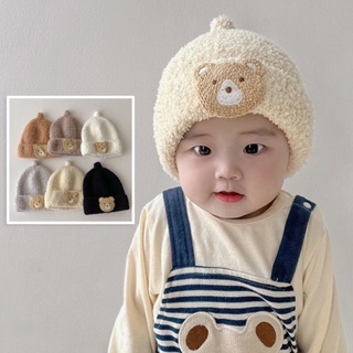 หมวกบีนนี่ ผ้ากํามะหยี่ขนนิ่ม ลายการ์ตูนหมีน่ารัก กันลม ให้ความอบอุ่น สําหรับเด็กทารก อายุ 3-24 เดือน