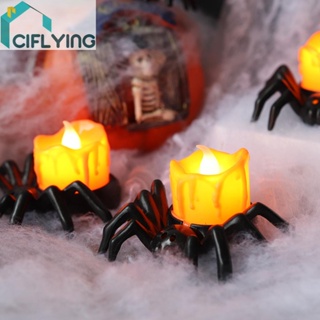 [Ciflys.Th] โคมไฟฟักทองฮาโลวีน รูปแมงมุม ใช้แบตเตอรี่ ขนาดเล็ก สีดํา