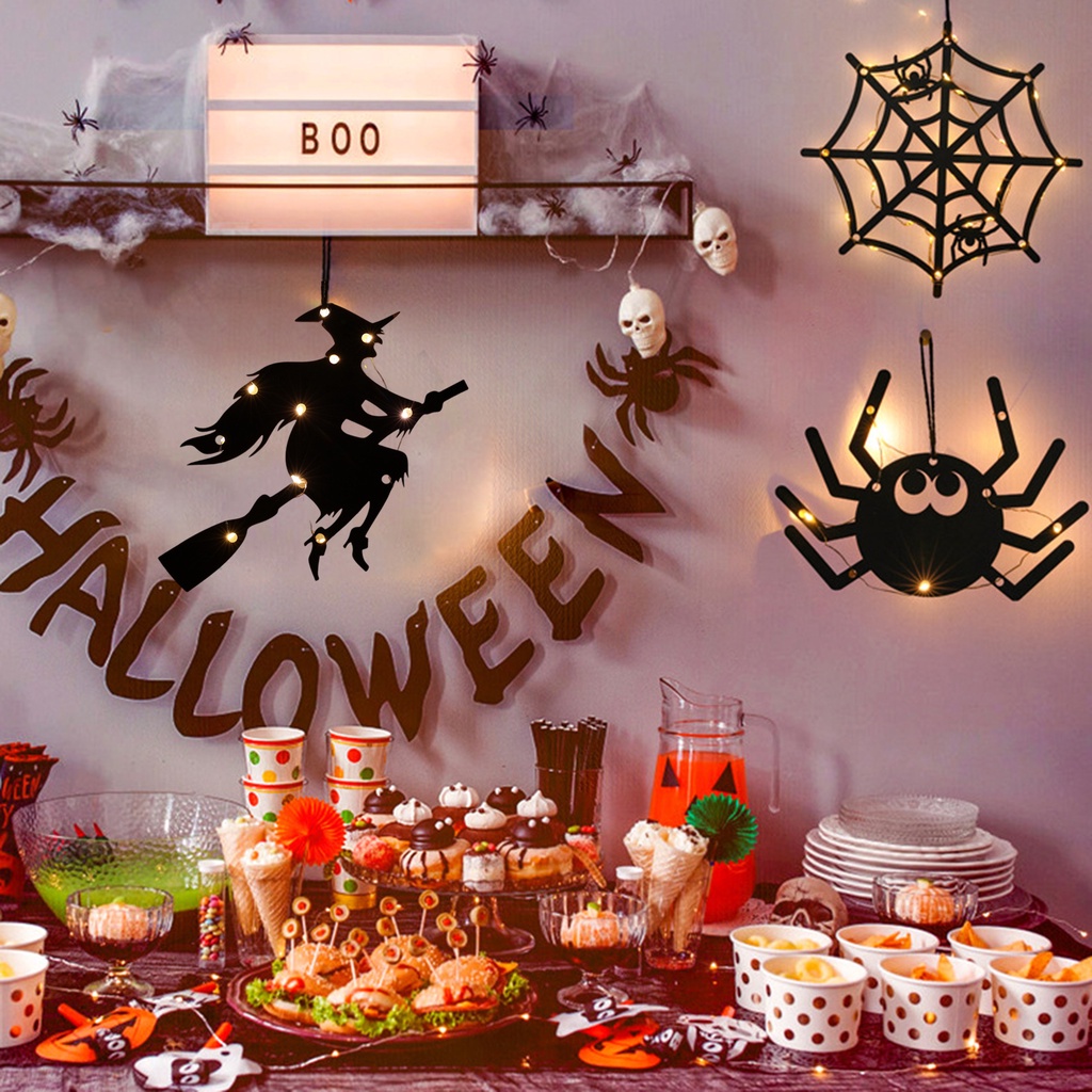 halloween-จี้ใยแมงมุม-แม่มด-ผี-มีไฟ-led-สําหรับแขวนตกแต่งบ้านผีสิง-ฮาโลวีน