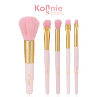 Ashley Strawberry Brush Set 5 Items แอชลี่ย์ ชุดแปรงแต่งหน้าสีชมพูสดใส 5 ชิ้น.