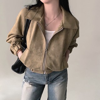 เสื้อโค้ทแจ็กเก็ต หนังนิ่ม ลําลอง แฟชั่นฤดูใบไม้ร่วง สําหรับผู้หญิง