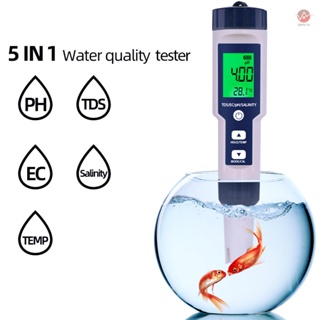 Portable Water Quality Analyzer - 5 in 1 Digital Meter for PH/TDS/EC/Temperature/Salinity Testing - Ideal for Home and Laboratory Use