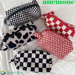 Anemone กระเป๋าเครื่องสําอาง ผ้าโพลีเอสเตอร์ ลายสก๊อต มีซิป